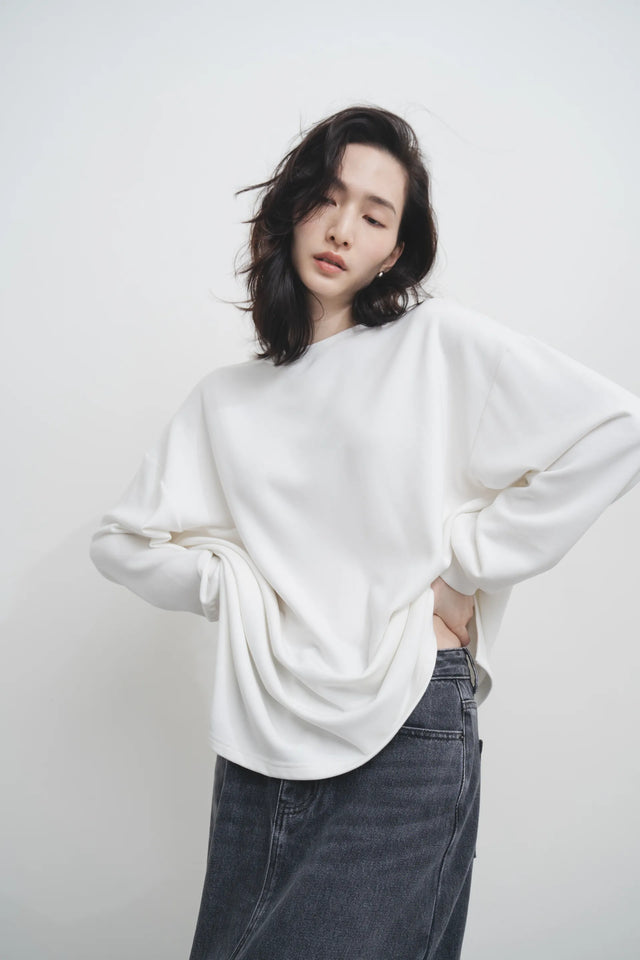 內磨毛超Q彈雲朵長Tee (白)
