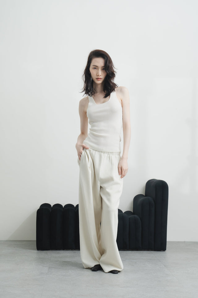 休閒西褲-elastic-waist-textured-casual-trousers