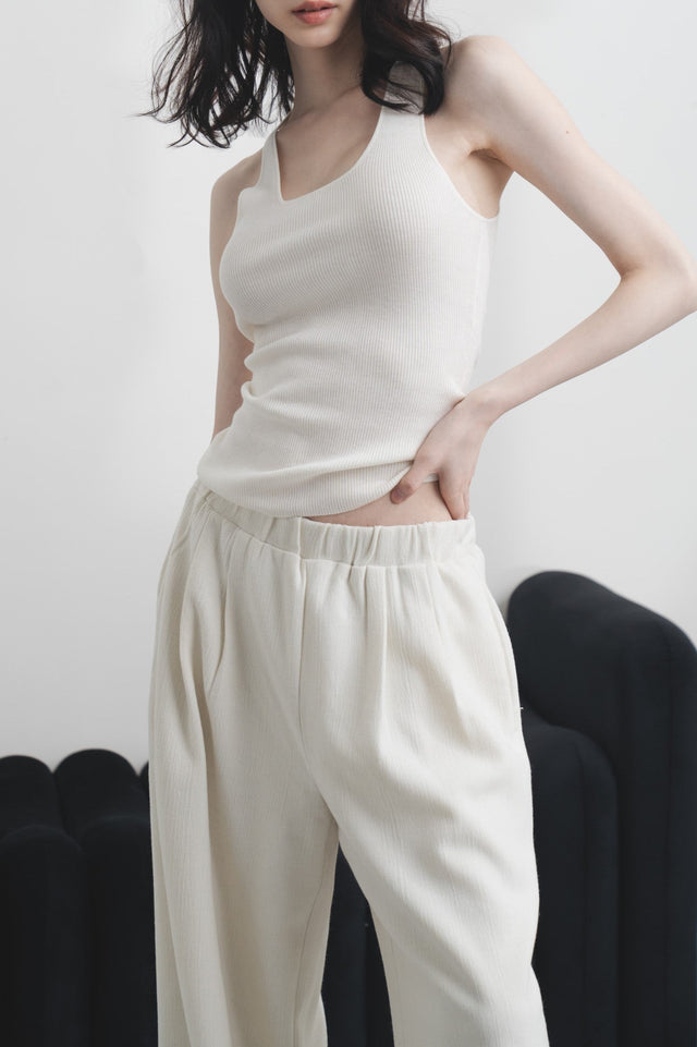 休閒西褲-elastic-waist-textured-casual-trousers