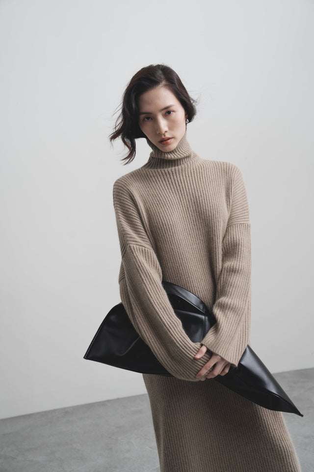 針織洋裝-tall-soft-waxy-pine-collar-knitted-dress-gray