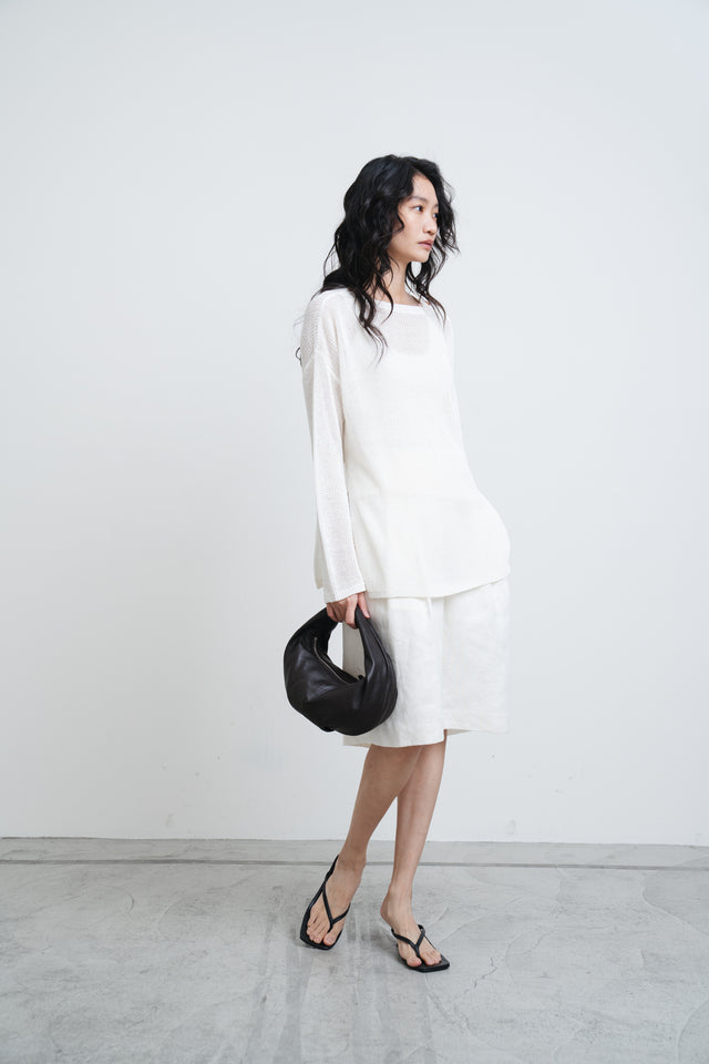 White linen knit top with side slits