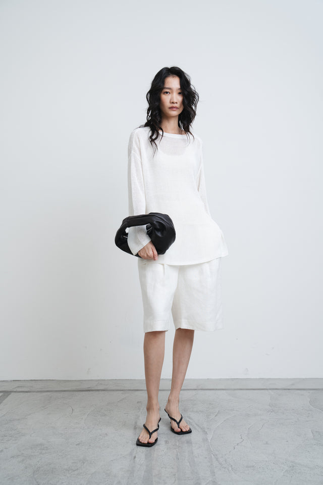 White linen knit top with side slits