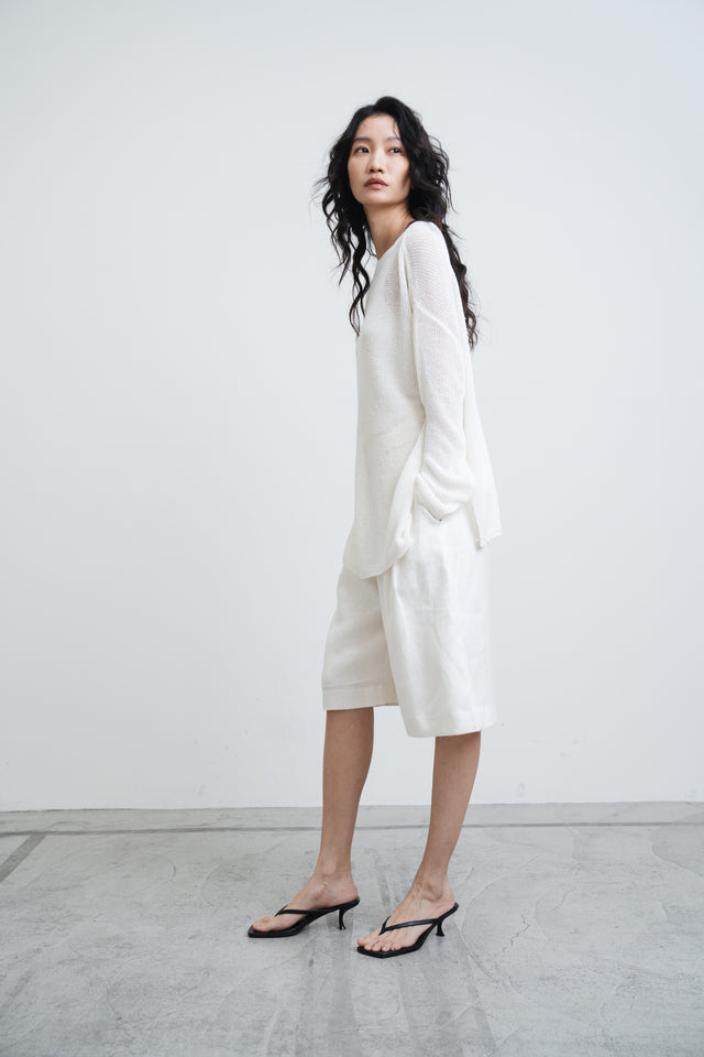 White linen knit top with side slits