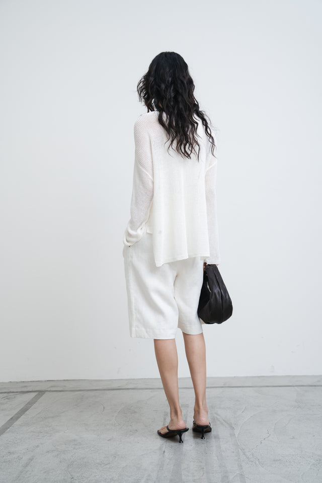 White linen knit top with side slits