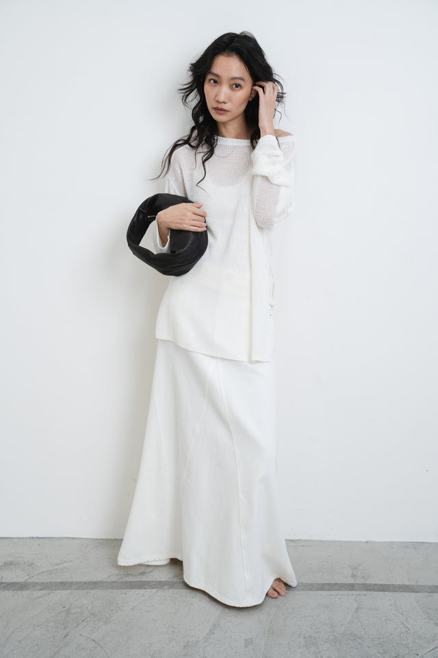White linen knit top with side slits