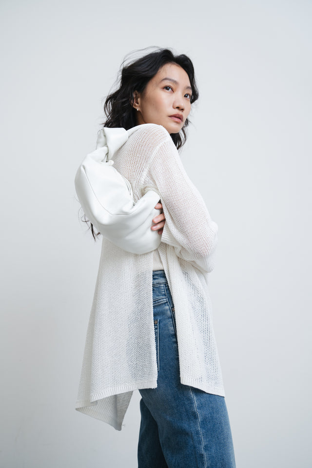 White linen knit top with side slits