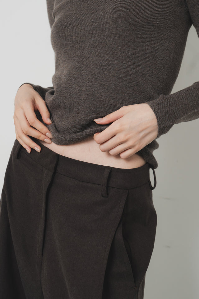 Premium 無縫羊毛針織衫-U領 (灰棕)