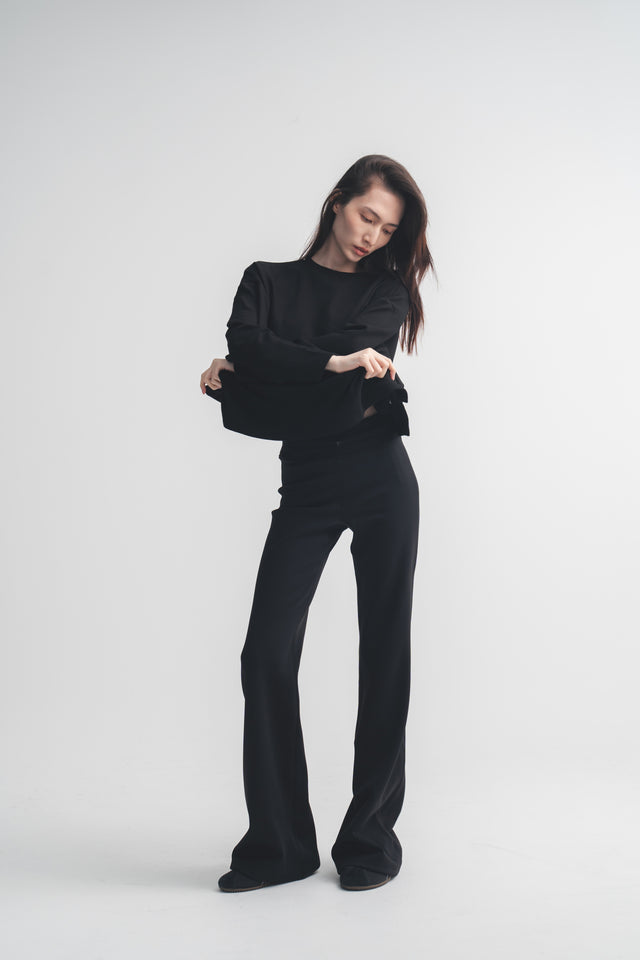 內磨毛超Q彈雲朵長Tee (黑)