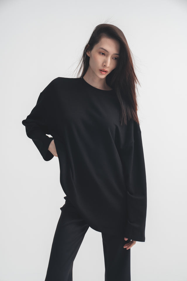 內磨毛超Q彈雲朵長Tee (黑)