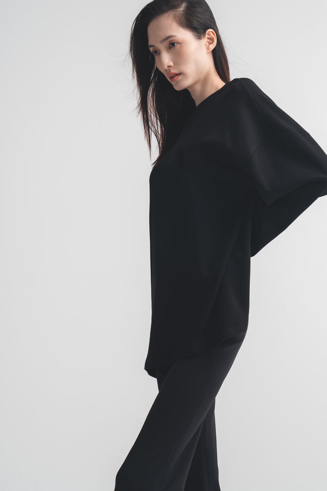 內磨毛超Q彈雲朵長Tee (黑)