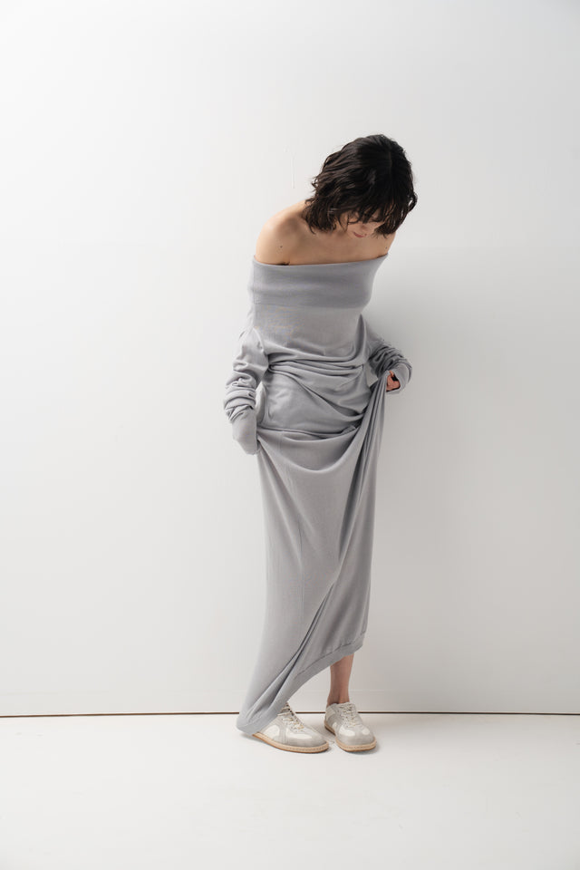 鬆弛感細針織鬆身裙 (淺灰藍)