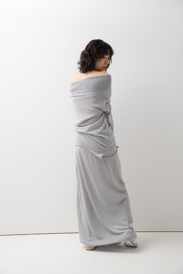 鬆弛感細針織鬆身裙 (淺灰藍)