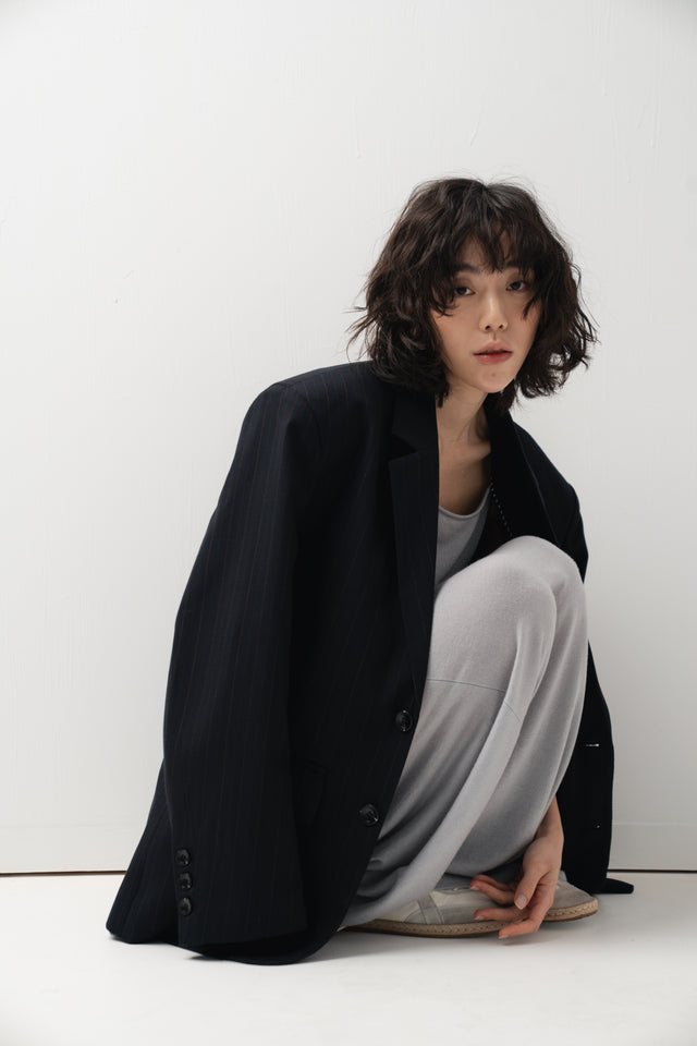 鬆弛感細針織鬆身裙 (淺灰藍)