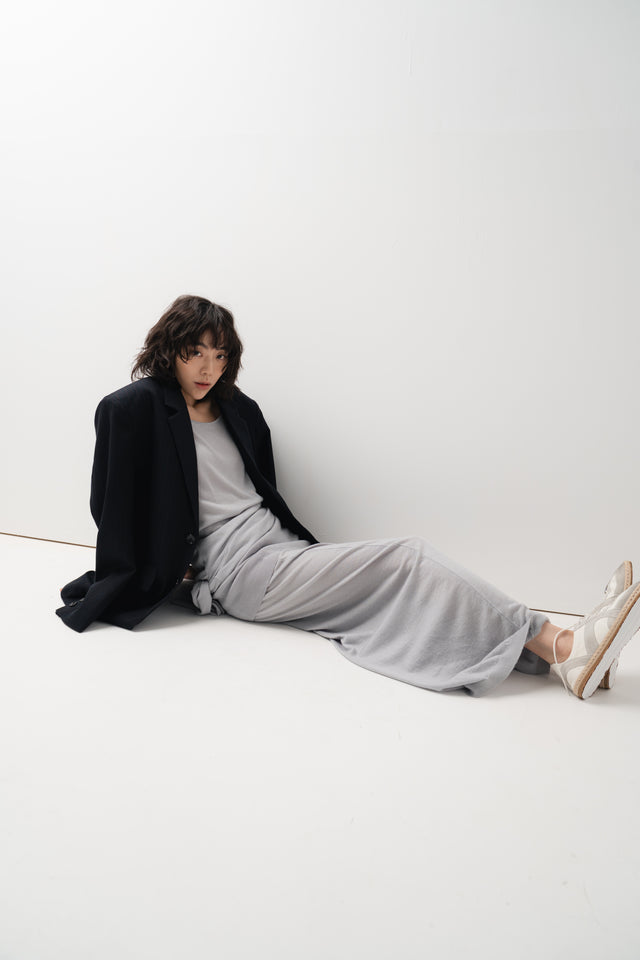 鬆弛感細針織鬆身裙 (淺灰藍)