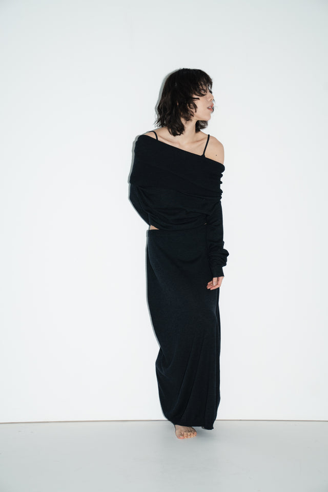 鬆弛感細針織鬆身裙 (深灰)