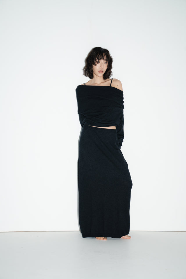 鬆弛感細針織鬆身裙 (深灰)