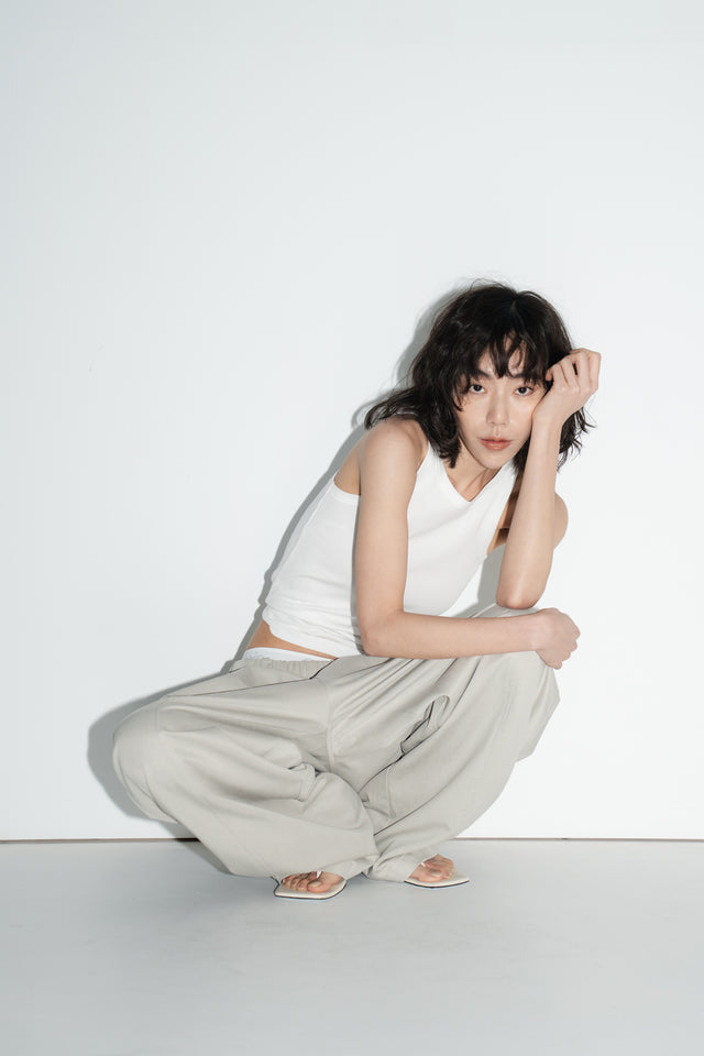 Unisex 天絲棉涼爽廓型寬褲 (青蘊灰&柔白)