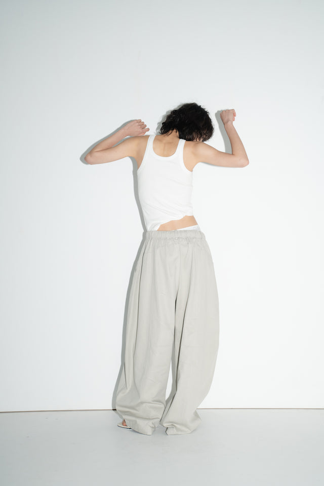 Unisex 天絲棉涼爽廓型寬褲 (青蘊灰&柔白)