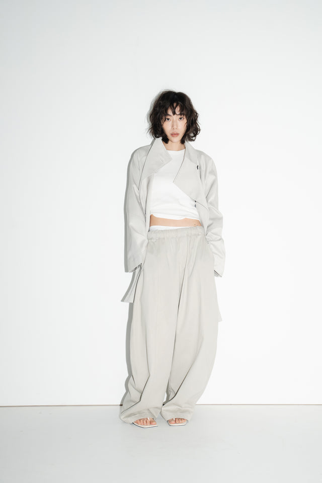 拉克蘭廓袖中長版風衣(附背包) (淡灰)