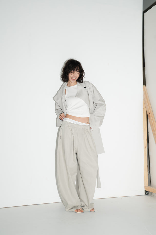 拉克蘭廓袖中長版風衣(附背包) (淡灰)