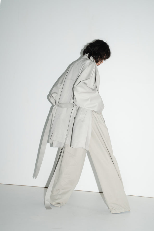 拉克蘭廓袖中長版風衣(附背包) (淡灰)