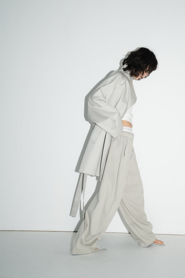 拉克蘭廓袖中長版風衣(附背包) (淡灰)