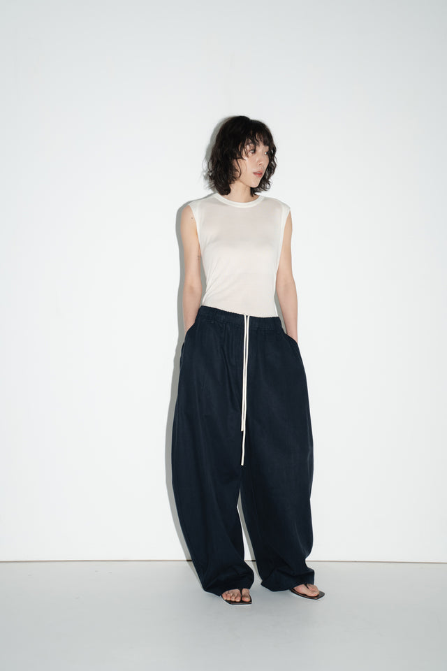 Unisex Tencel Cotton Cool Wide-Leg Pants (Midnight Blue)