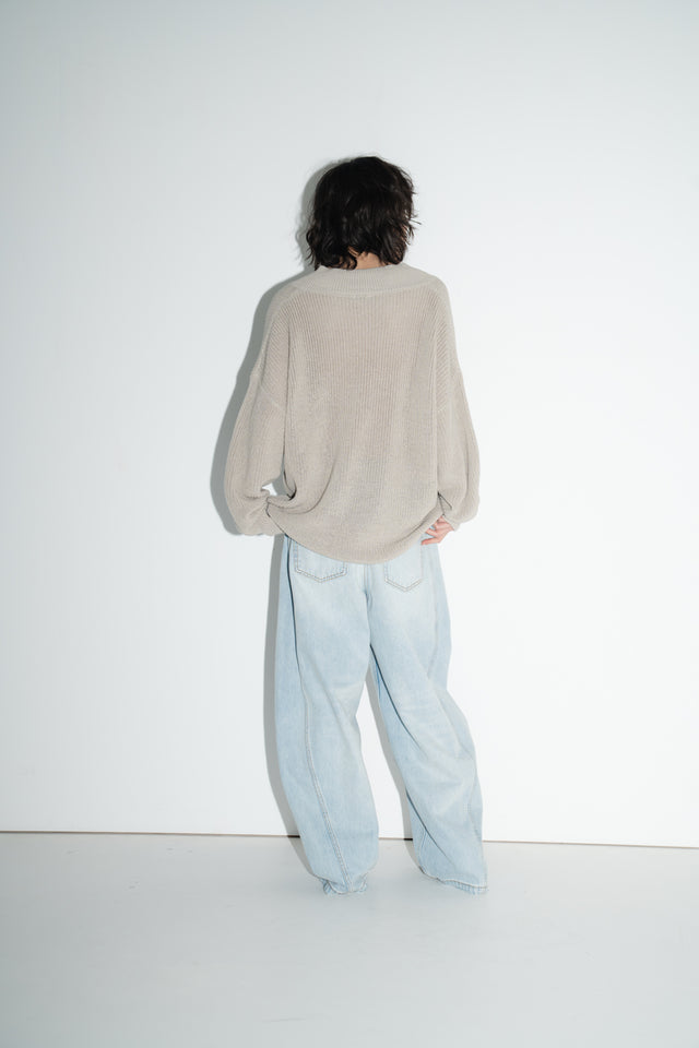 Oversized 交疊V領針織衫 (裸灰)