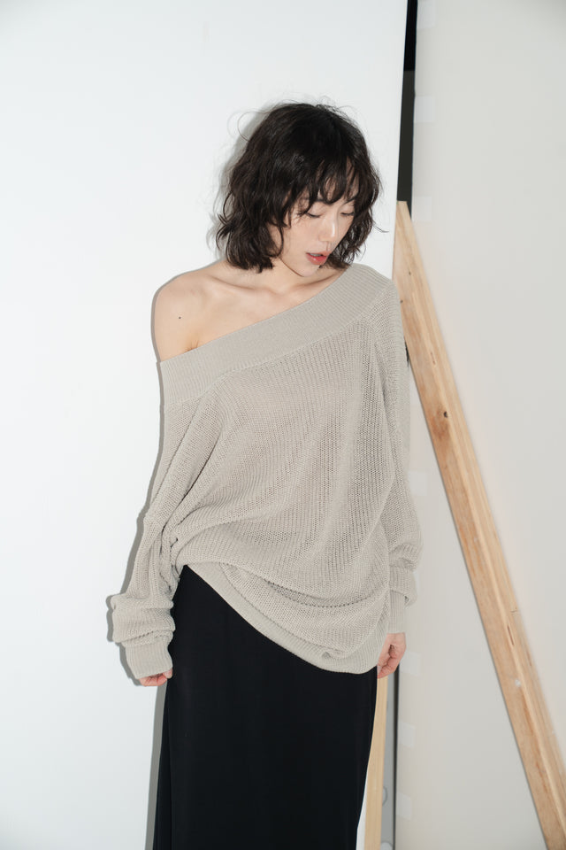Oversized 交疊V領針織衫 (裸灰)