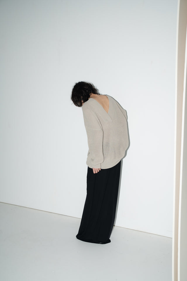 Oversized 交疊V領針織衫 (裸灰)