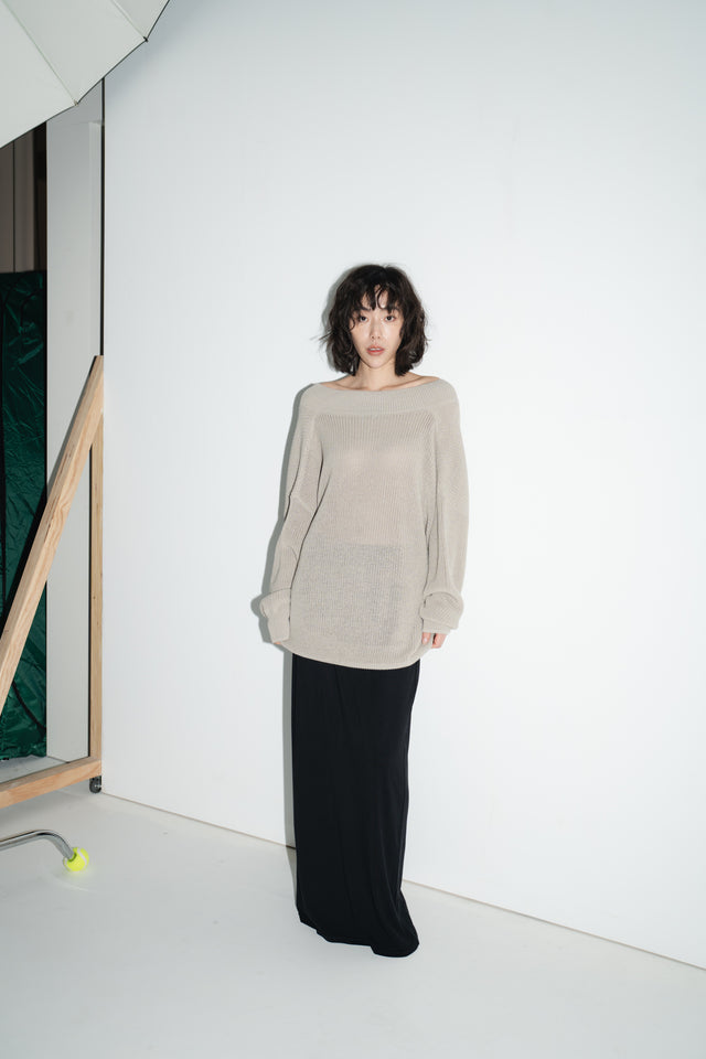 Oversized 交疊V領針織衫 (裸灰)