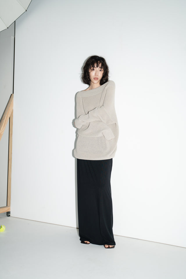 Oversized 交疊V領針織衫 (裸灰)