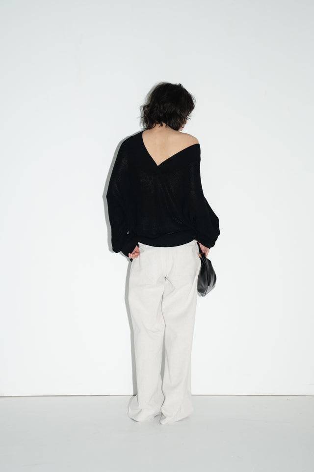 Oversized 交疊V領針織衫 (黑)