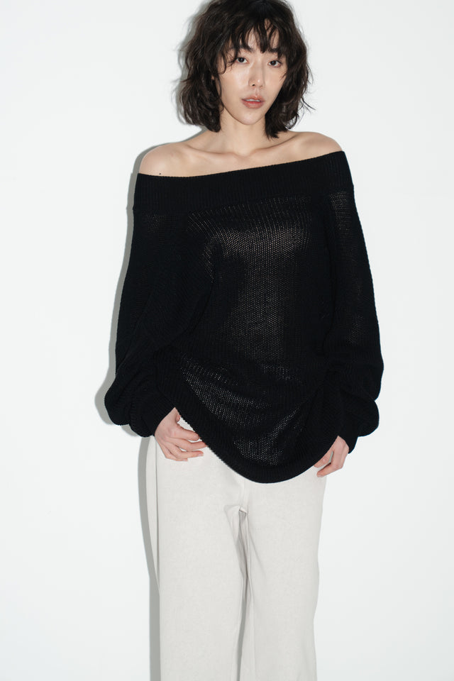 Oversized 交疊V領針織衫 (黑)