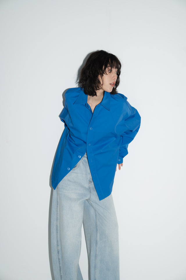 Unisex 拉克蘭弧袖剪裁挺質襯衫 (鈷藍)