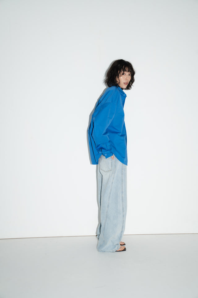 Unisex 拉克蘭弧袖剪裁挺質襯衫 (鈷藍)
