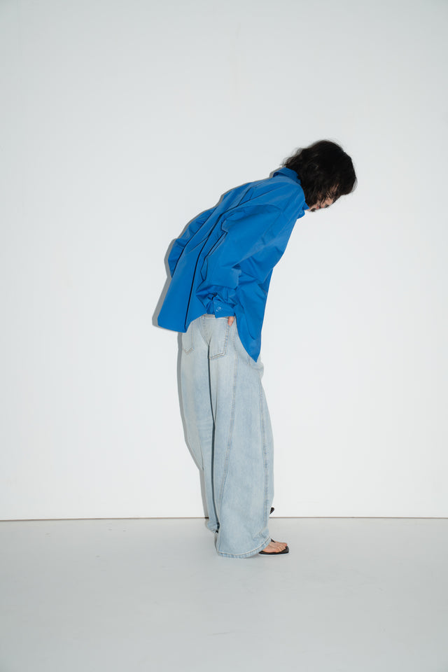 Unisex 拉克蘭弧袖剪裁挺質襯衫 (鈷藍)