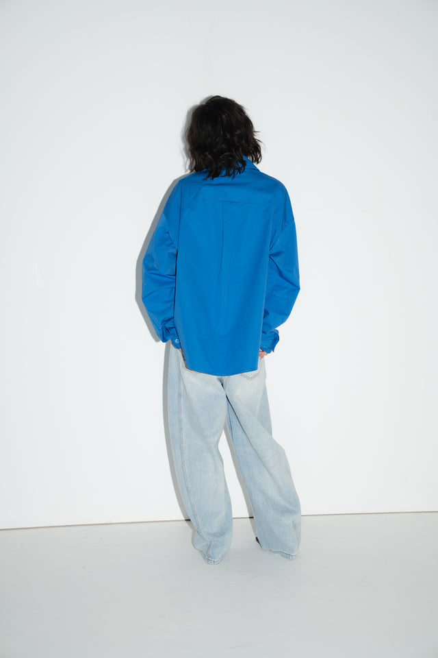 Unisex 拉克蘭弧袖剪裁挺質襯衫 (鈷藍)