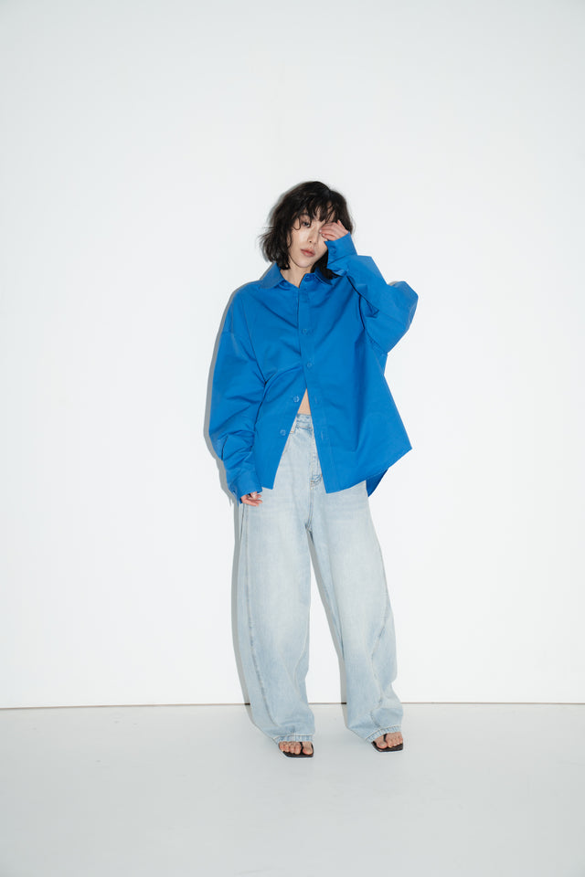 Unisex 拉克蘭弧袖剪裁挺質襯衫 (鈷藍)