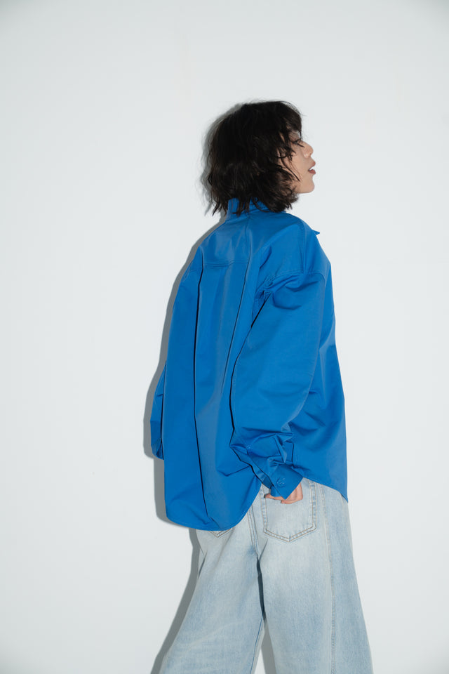Unisex 拉克蘭弧袖剪裁挺質襯衫 (鈷藍)