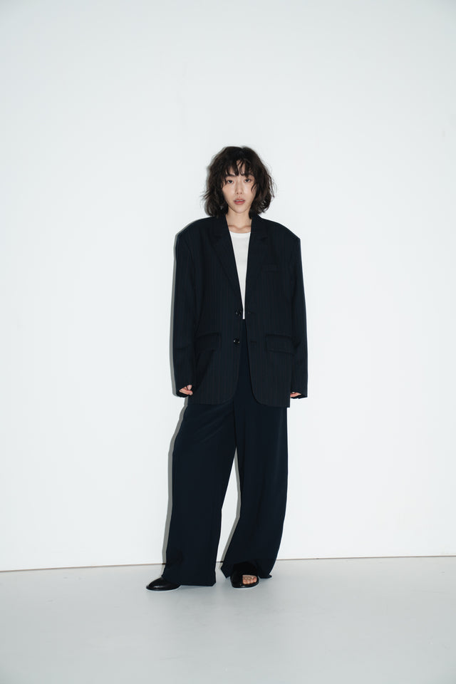 Unisex 獨特拼布質感暗紋西外 (深黑藍)