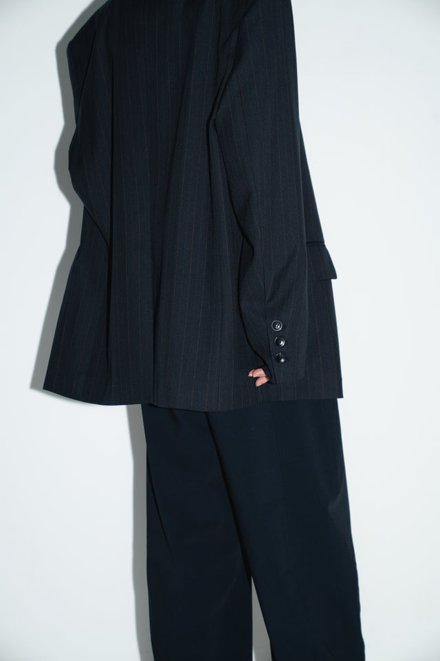 Unisex 獨特拼布質感暗紋西外 (深黑藍)