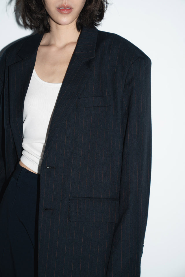 Unisex 獨特拼布質感暗紋西外 (深黑藍)