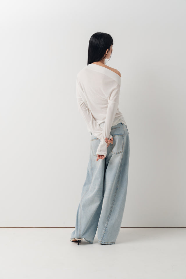 斜領美肩上衣 (白)