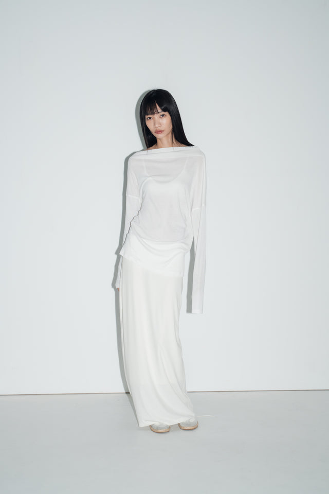 斜領美肩上衣 (白)