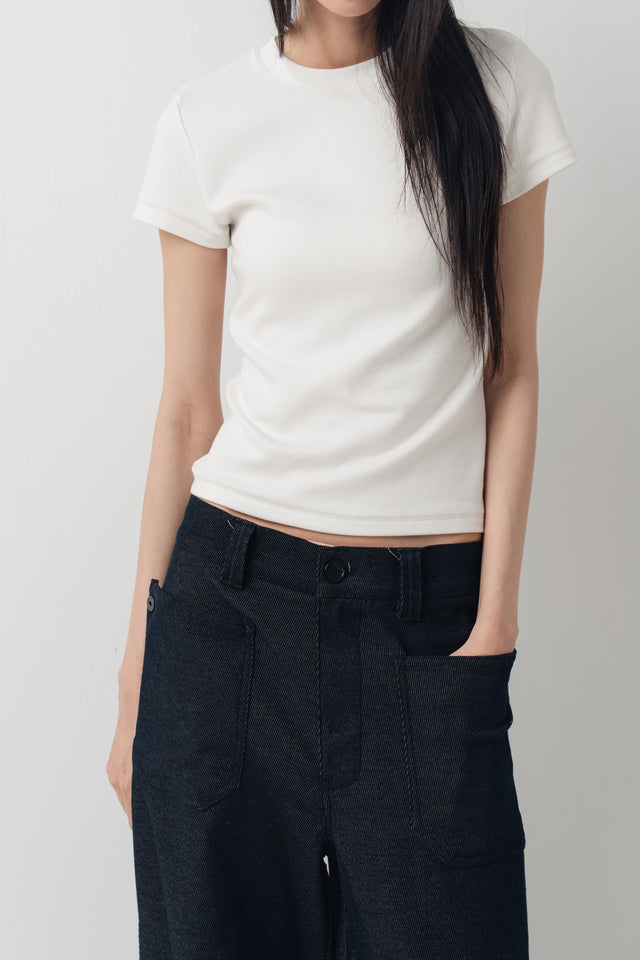 Ultra Soft 翻袋造型直筒丹寧褲(附腰帶) (深藍)