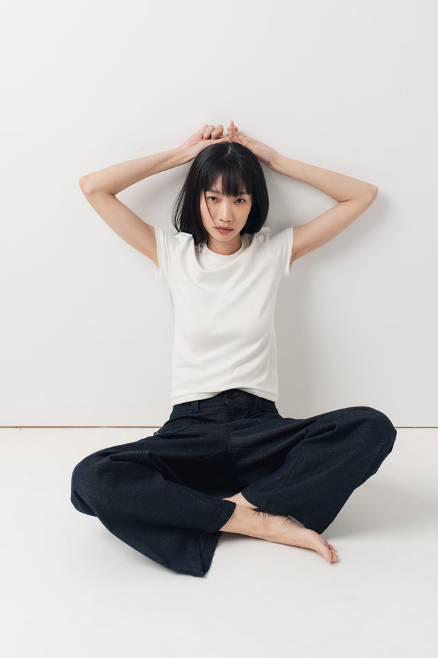 Ultra Soft 翻袋造型直筒丹寧褲(附腰帶) (深藍)