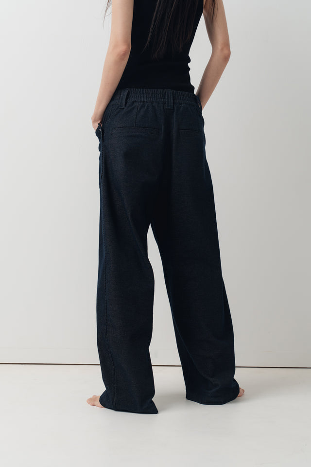 Ultra Soft 翻袋造型直筒丹寧褲(附腰帶) (深藍)