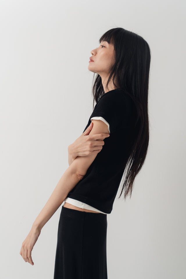 夏日舒彈修身tee (黑)