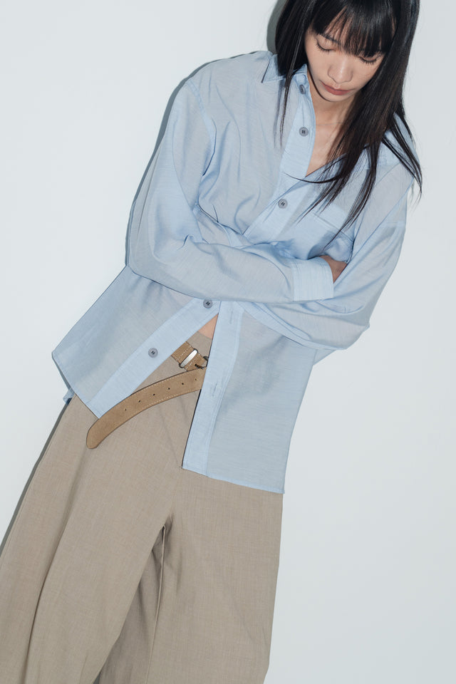 清透紋理鬆身襯衫 (水藍)